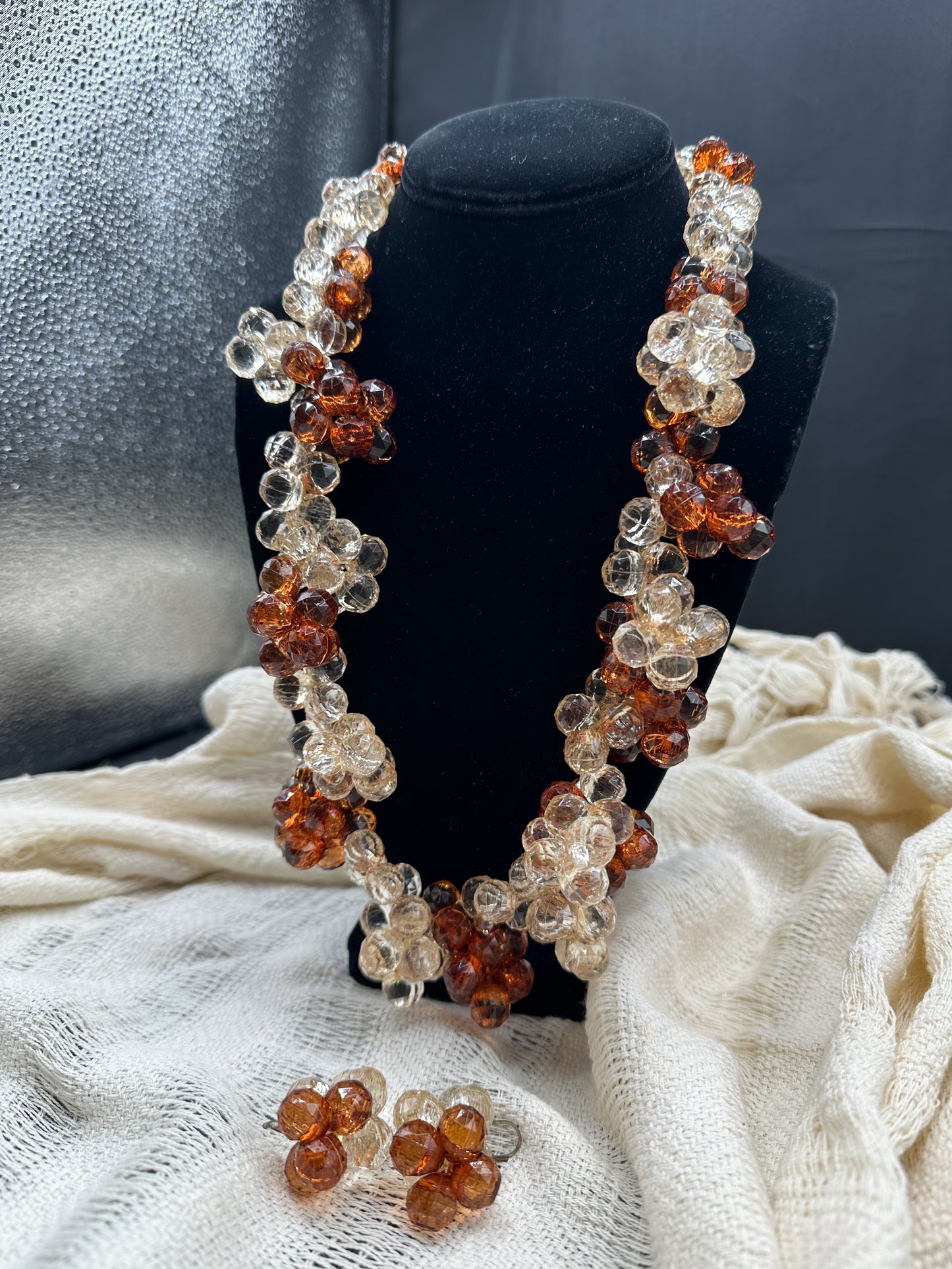 Cluster Faceted Bead Necklace & Earrings Set