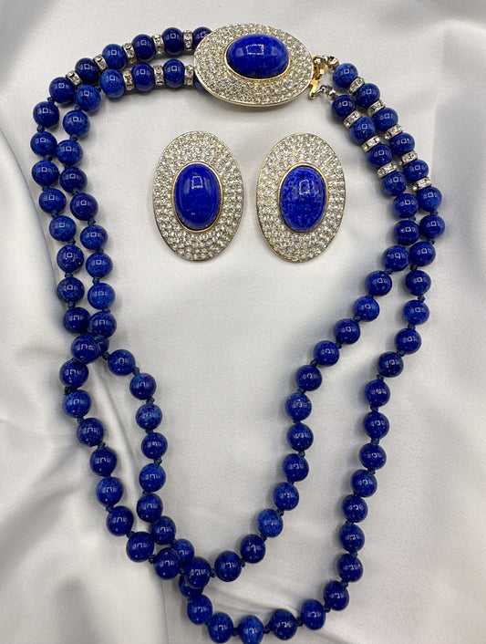 Faux Lapis Lazuli Necklace & Earrings Set